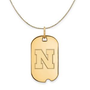 14k Yellow Gold U. of Nebraska Initial N Dog Tag Necklace - 22 Inch